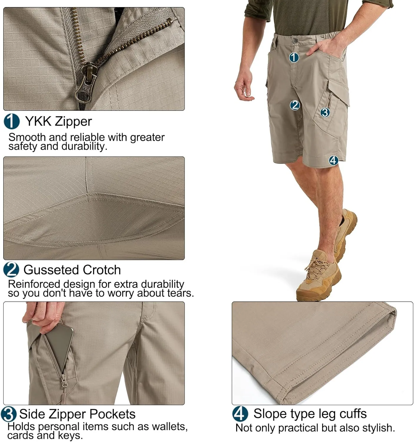 Men's Stretch Cargo Shorts Lightweight Water Resistant Hiking Shorts Tactical Work Shorts with Multi Pockets