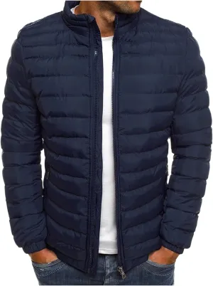 Mens Winter Jacket with Hood Quilted Puffer Jacket Full Zip Warm Thick Coats Cold Weather Work Outerwear Down Jacket