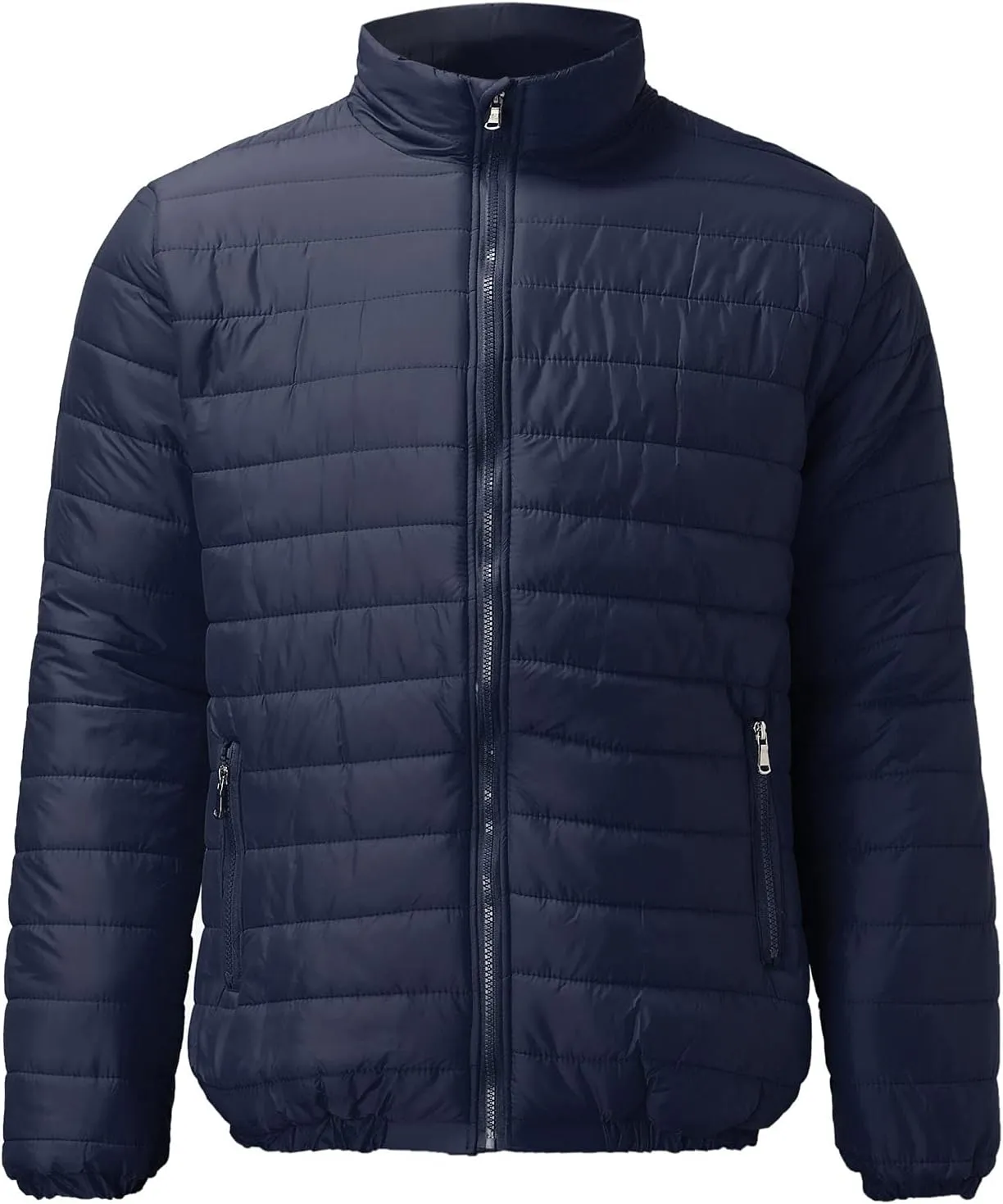 Mens Winter Jacket with Hood Quilted Puffer Jacket Full Zip Warm Thick Coats Cold Weather Work Outerwear Down Jacket
