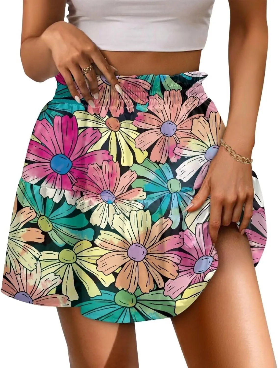 Mini Skirt for Women High Waist Skater Skirt Ruffle Slim Skirt Airy Soft Summer Short Skirt Dating Club Party Dress