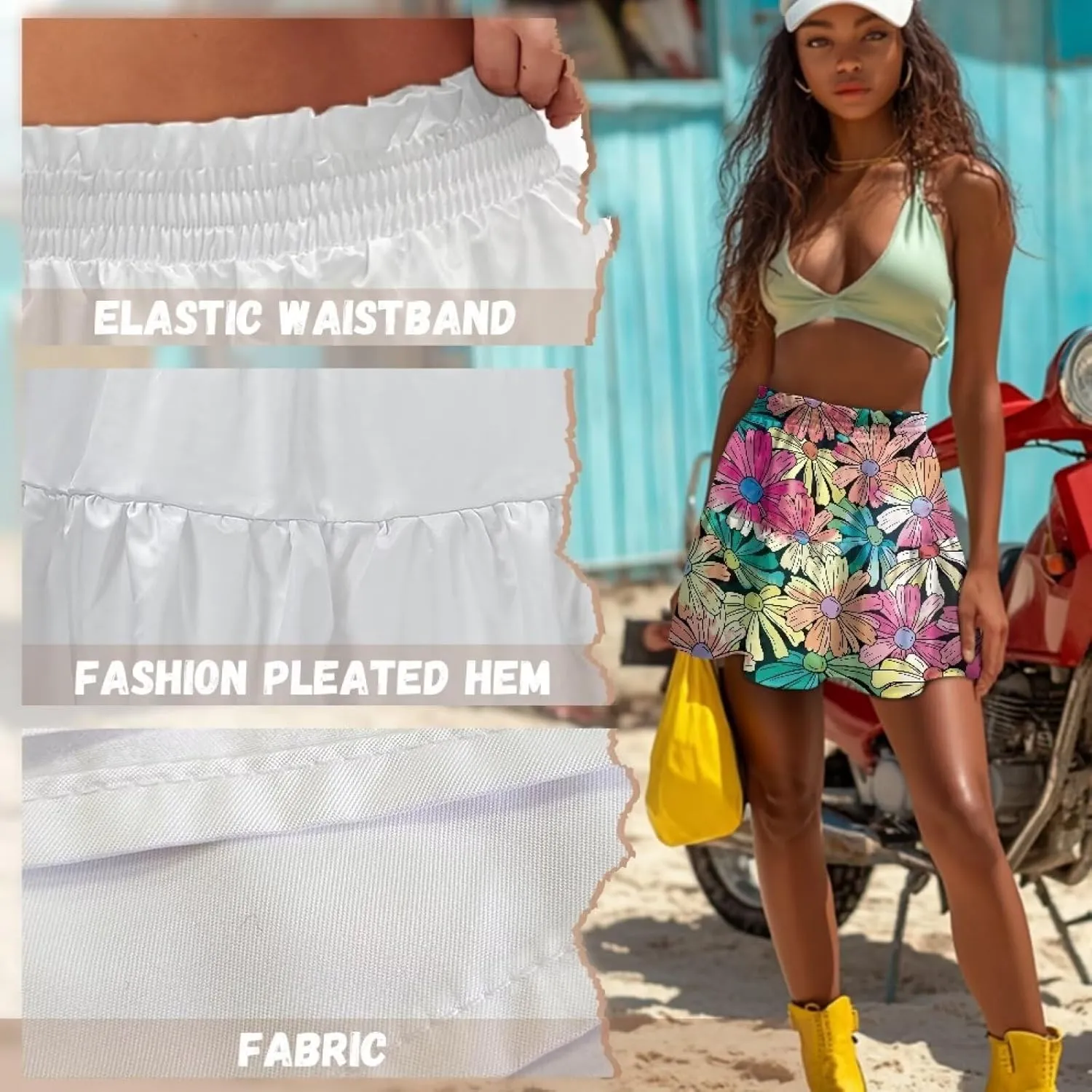 Mini Skirt for Women High Waist Skater Skirt Ruffle Slim Skirt Airy Soft Summer Short Skirt Dating Club Party Dress