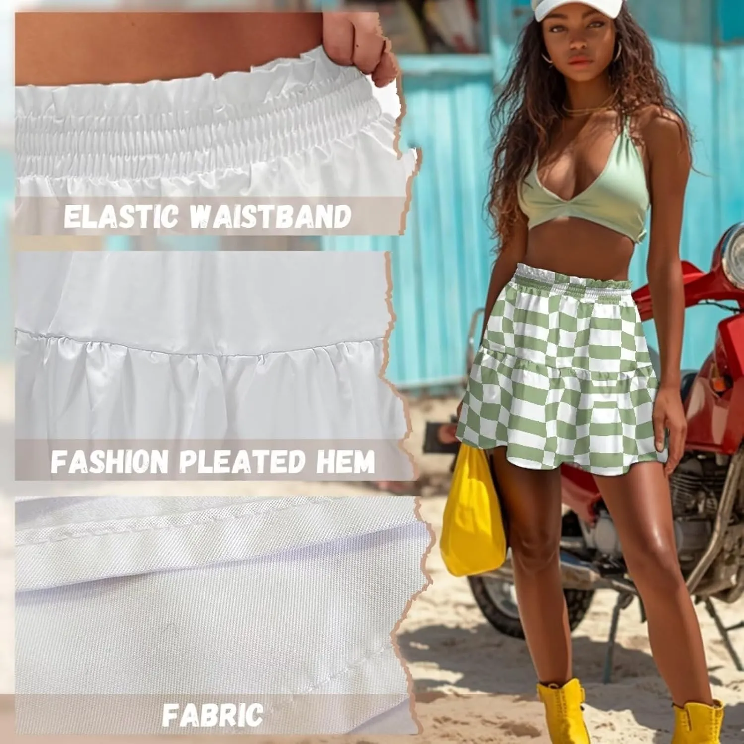 Mini Skirt for Women High Waist Skater Skirt Ruffle Slim Skirt Airy Soft Summer Short Skirt Dating Club Party Dress