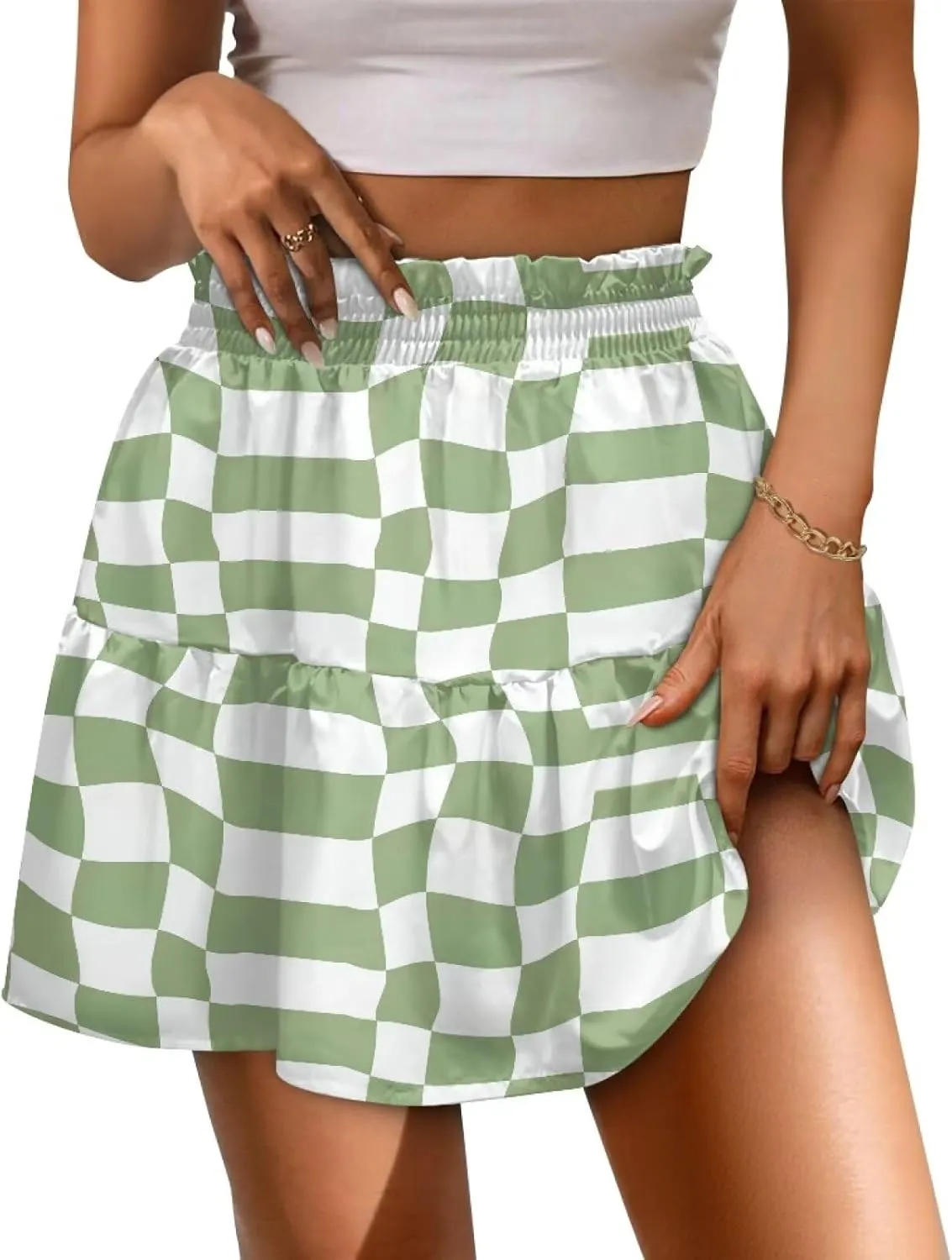 Mini Skirt for Women High Waist Skater Skirt Ruffle Slim Skirt Airy Soft Summer Short Skirt Dating Club Party Dress