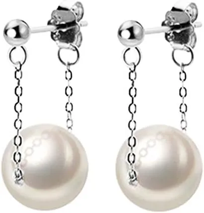 Minimalist Pearl Dangle Stud Earring Jackets S925 Sterling Silver Dangling Drop Chain Earrings Hypoallergenic Dainty Fashion Gift for Women Sensitive Ears