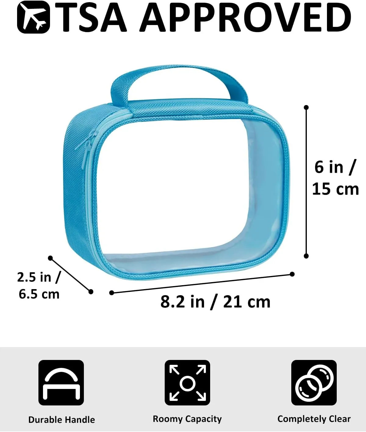 Moyad TSA Approved Clear Toiletry Bag, 1 Pack Quart Size 3-1-1 Liquids Pouch for Travel, Transparent Makeup & Cosmetic Organizer for Women Men, Blue