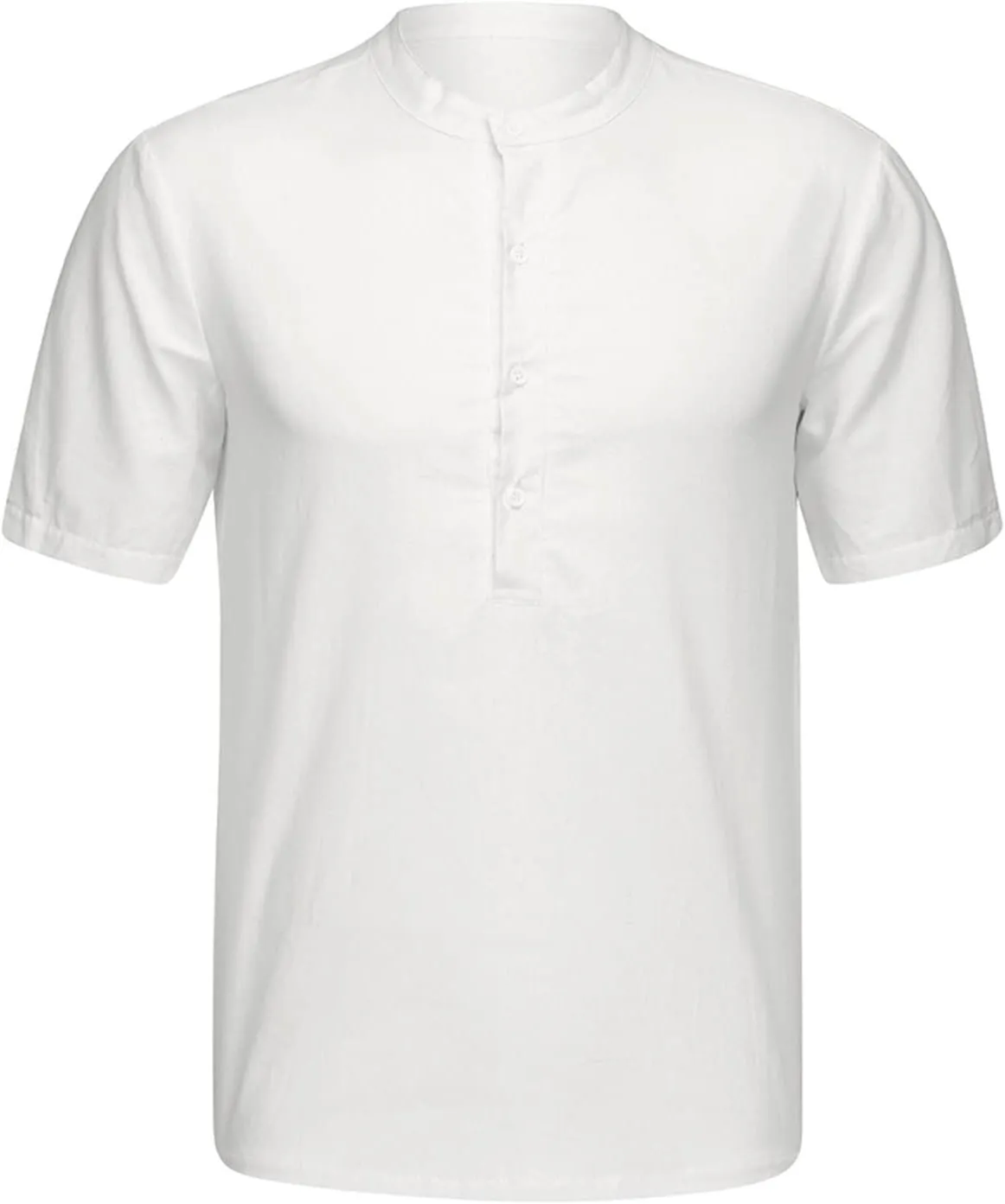 Muscularfit Mens Cotton Linen T Shirts Casual Stylish Short Sleeve Button Down Shirt Summer Regular-Fit Light Weight Tees