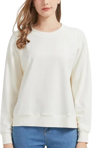 netdraw Women's Midweight Bamboo Viscose Sweatshirt Oversized Soft Crew Neck Cotton French Terry Pullover Tops