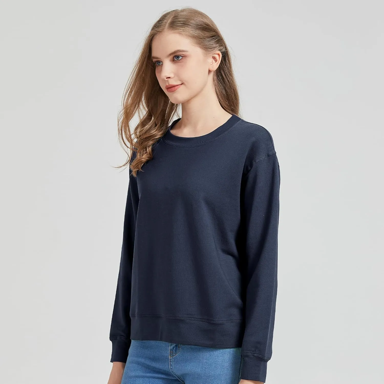 netdraw Women's Midweight Bamboo Viscose Sweatshirt Oversized Soft Crew Neck Cotton French Terry Pullover Tops