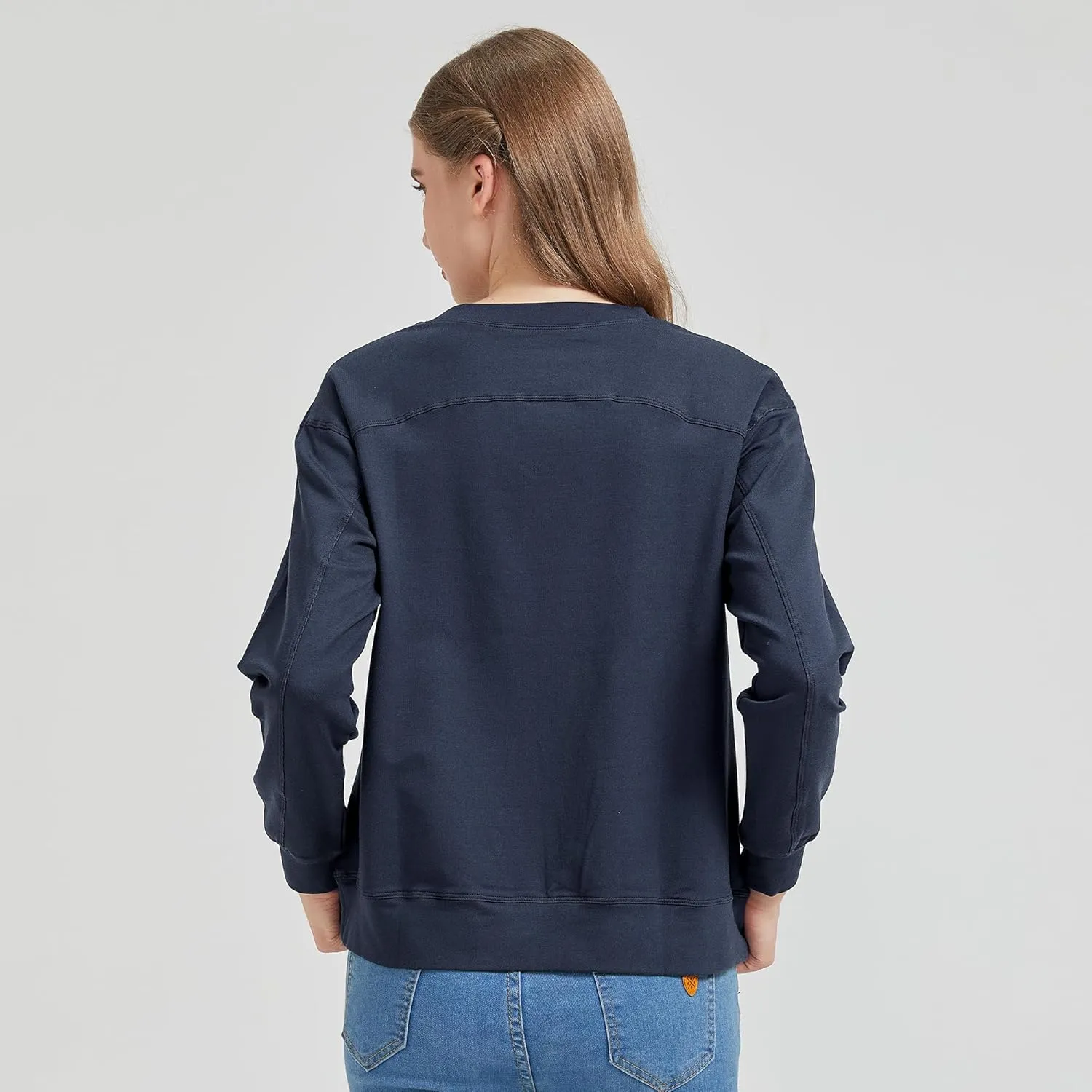 netdraw Women's Midweight Bamboo Viscose Sweatshirt Oversized Soft Crew Neck Cotton French Terry Pullover Tops