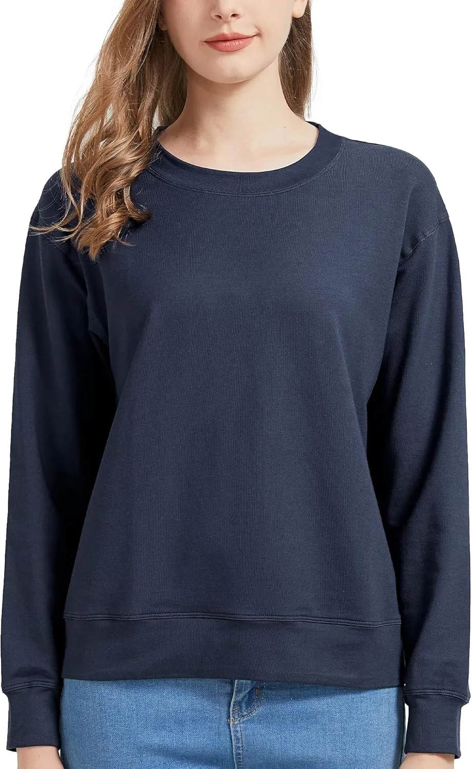 netdraw Women's Midweight Bamboo Viscose Sweatshirt Oversized Soft Crew Neck Cotton French Terry Pullover Tops