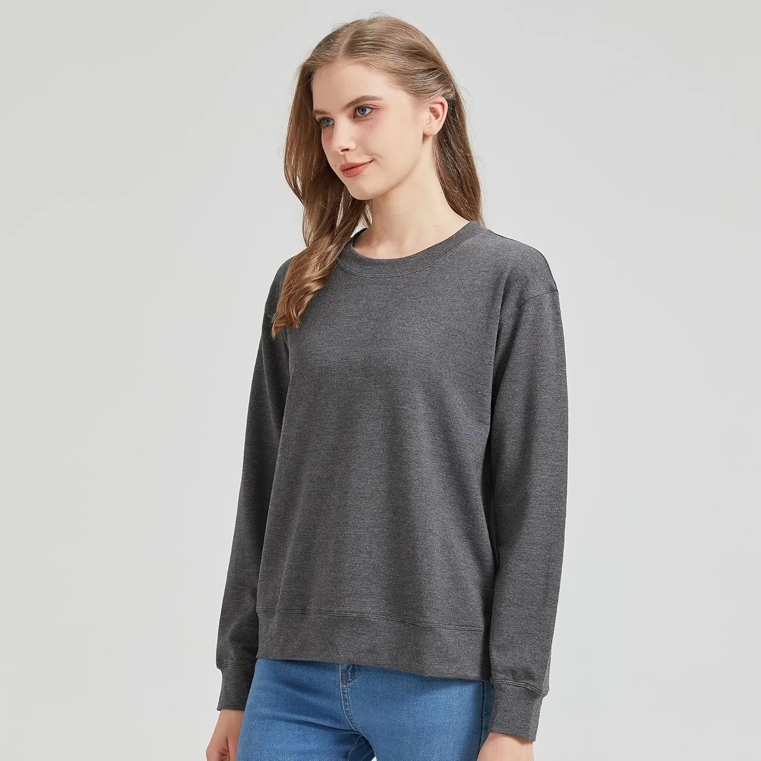 netdraw Women's Midweight Bamboo Viscose Sweatshirt Oversized Soft Crew Neck Cotton French Terry Pullover Tops