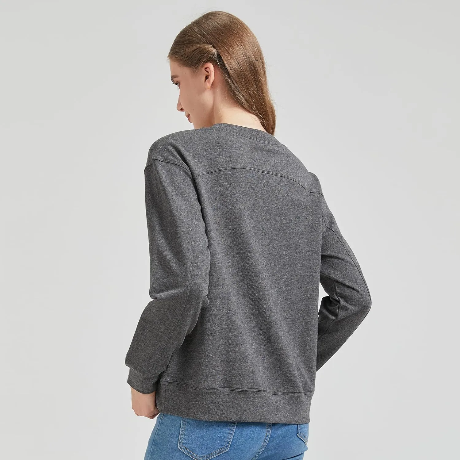 netdraw Women's Midweight Bamboo Viscose Sweatshirt Oversized Soft Crew Neck Cotton French Terry Pullover Tops