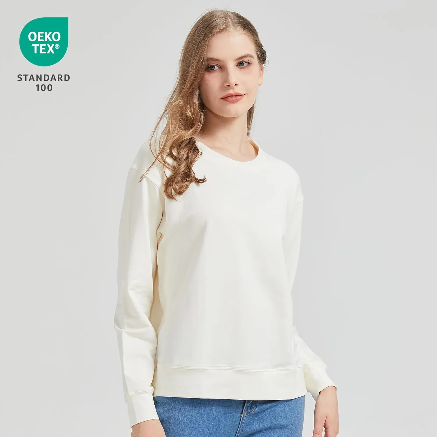 netdraw Women's Midweight Bamboo Viscose Sweatshirt Oversized Soft Crew Neck Cotton French Terry Pullover Tops