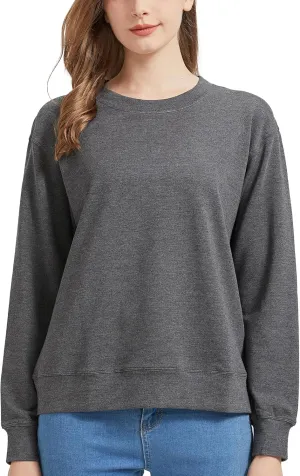 netdraw Women's Midweight Bamboo Viscose Sweatshirt Oversized Soft Crew Neck Cotton French Terry Pullover Tops