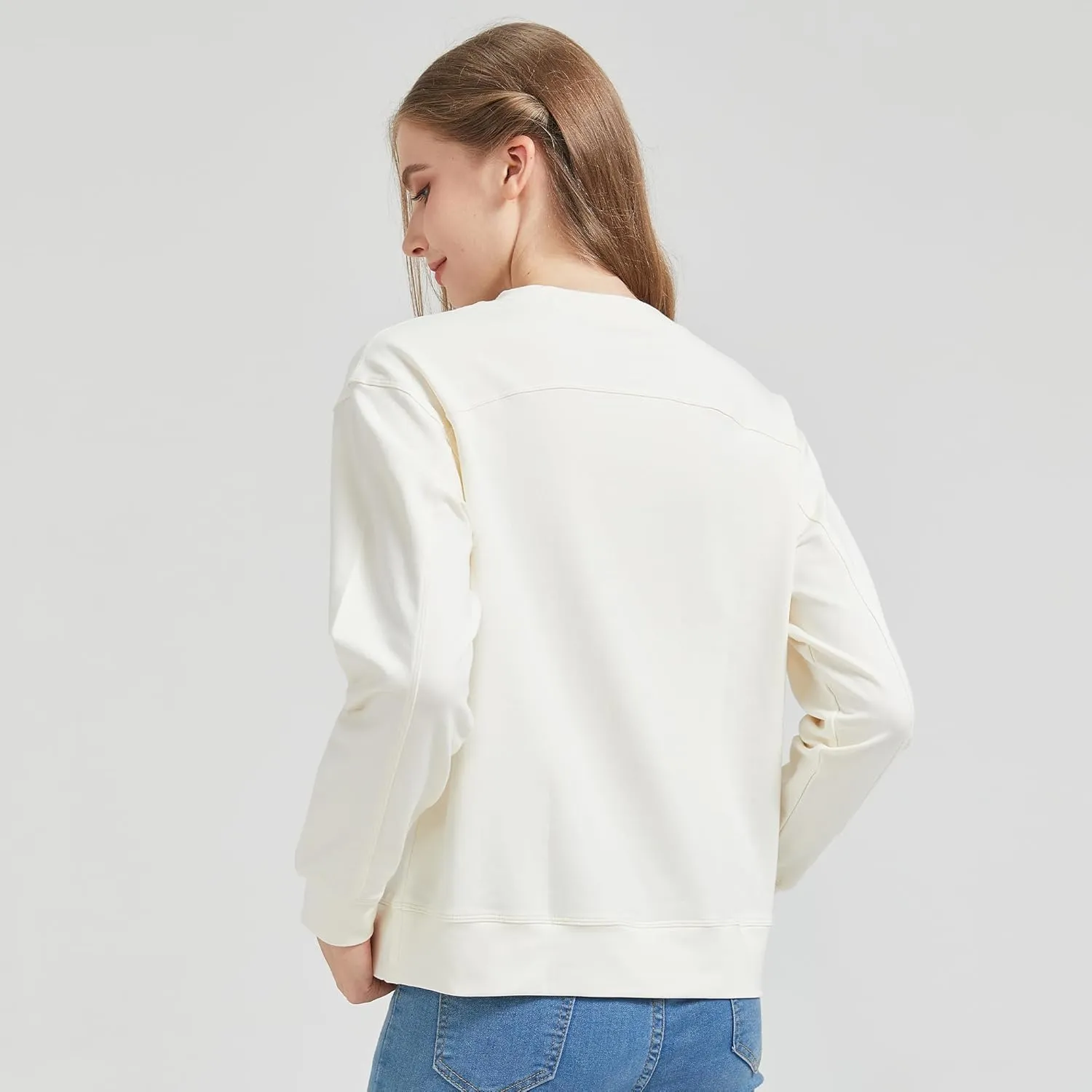 netdraw Women's Midweight Bamboo Viscose Sweatshirt Oversized Soft Crew Neck Cotton French Terry Pullover Tops