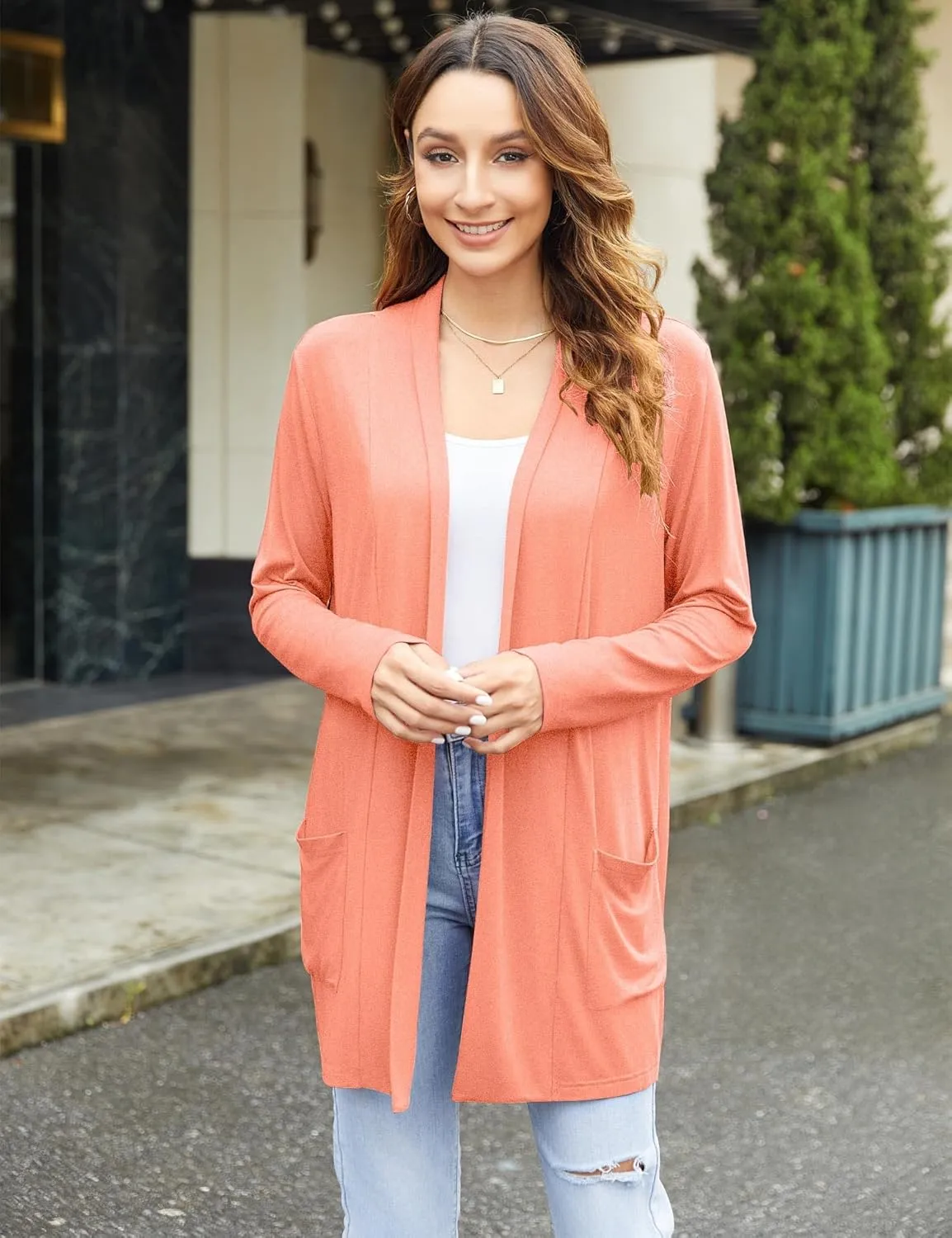 Newchoice Womens Casual Lightweight Cardigans with Pockets Loose Long Sleeve Open Front Cardigan