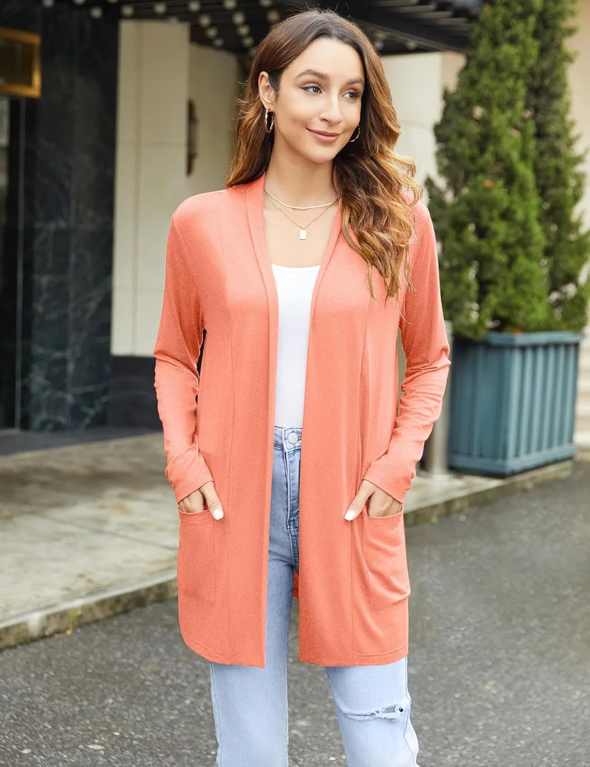Newchoice Womens Casual Lightweight Cardigans with Pockets Loose Long Sleeve Open Front Cardigan