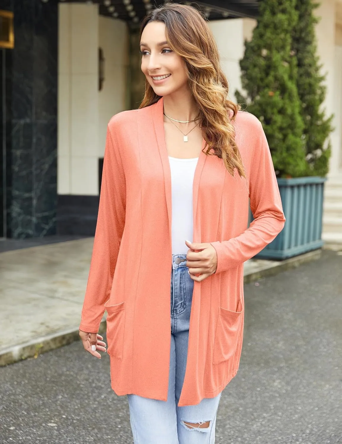 Newchoice Womens Casual Lightweight Cardigans with Pockets Loose Long Sleeve Open Front Cardigan