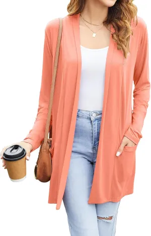 Newchoice Womens Casual Lightweight Cardigans with Pockets Loose Long Sleeve Open Front Cardigan