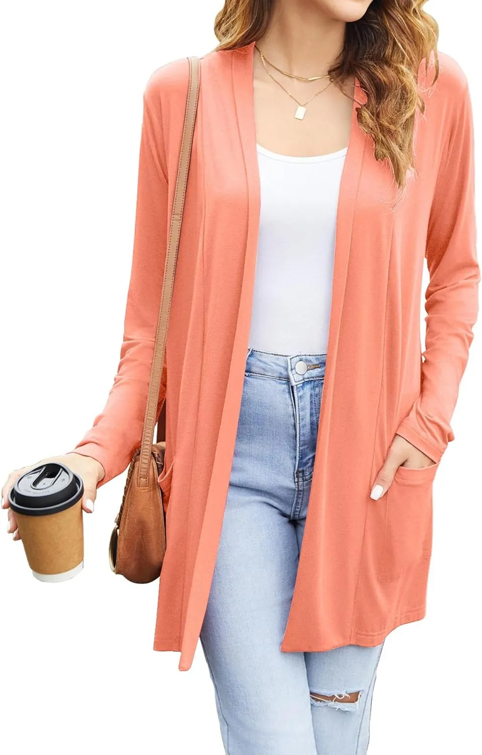 Newchoice Womens Casual Lightweight Cardigans with Pockets Loose Long Sleeve Open Front Cardigan