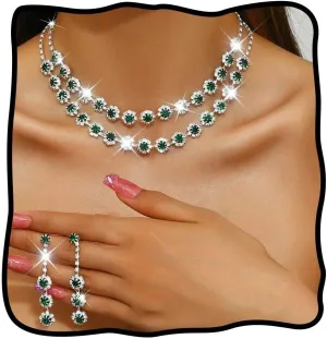 Nicute Crystal Jewelry Set for Women Rhinestone Necklace and Earrings Set Sparkly Wedding Dress Jewelry