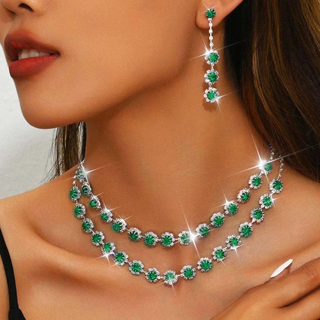Nicute Crystal Jewelry Set for Women Rhinestone Necklace and Earrings Set Sparkly Wedding Dress Jewelry