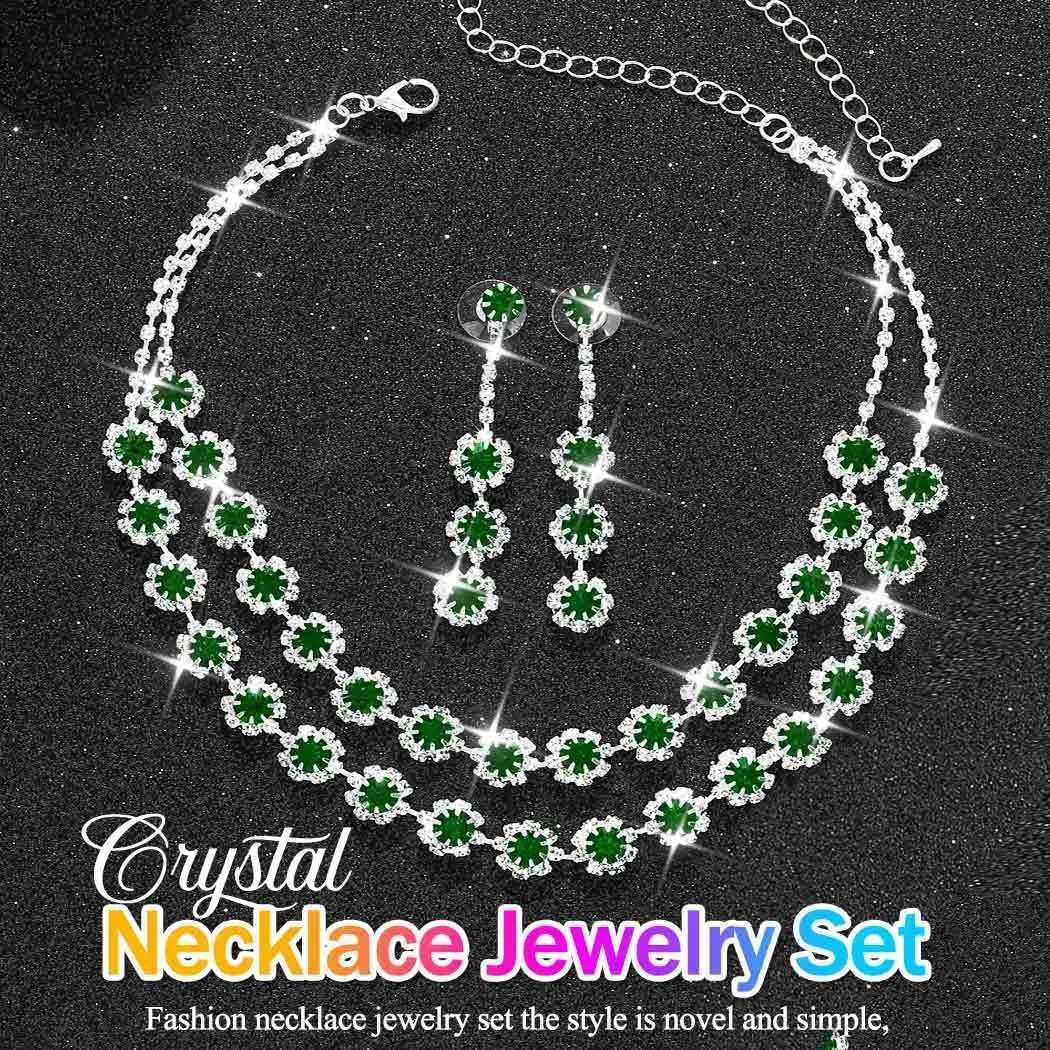 Nicute Crystal Jewelry Set for Women Rhinestone Necklace and Earrings Set Sparkly Wedding Dress Jewelry