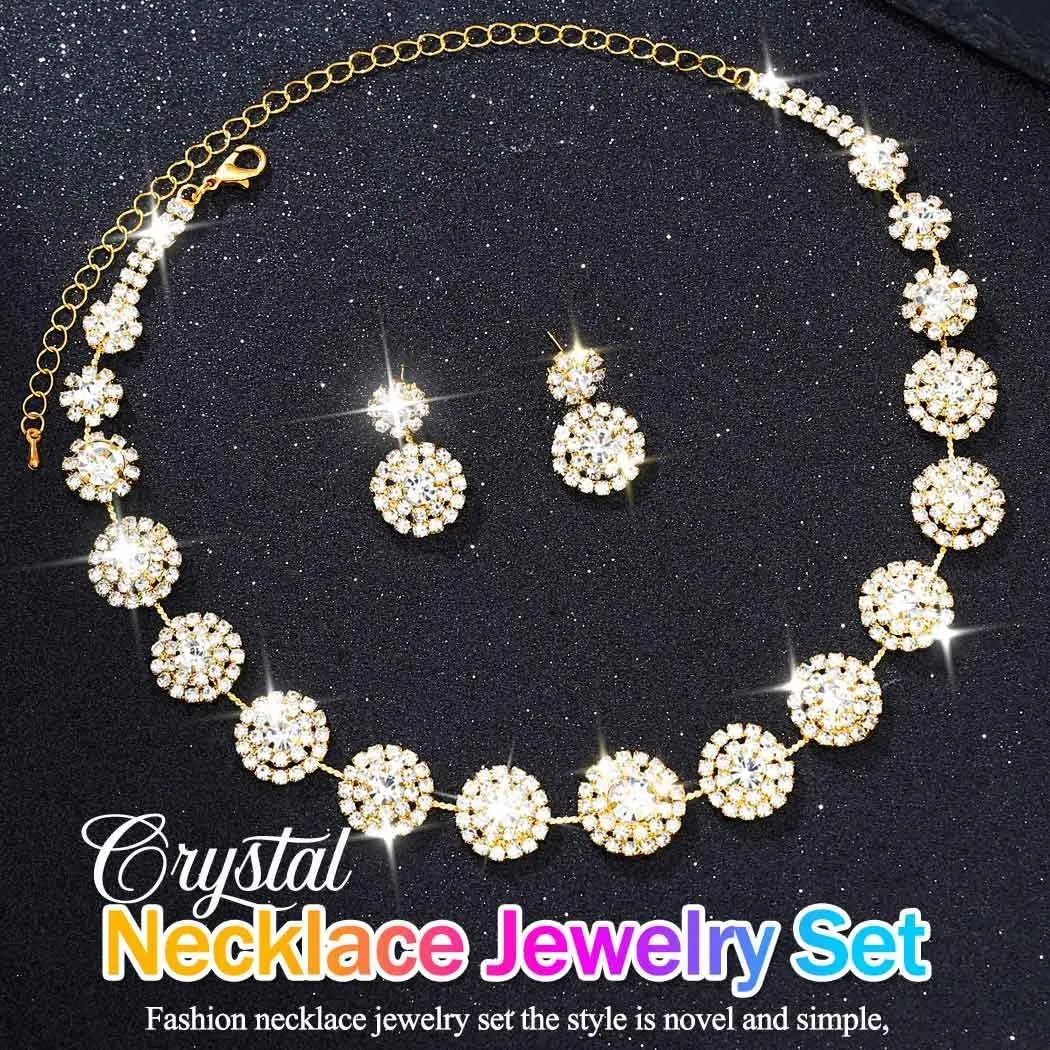 Nicute Rhinestone Wedding Jewelry Set Silver Bridal Necklace Earrings Sets Formal Costume Jewelry for Women