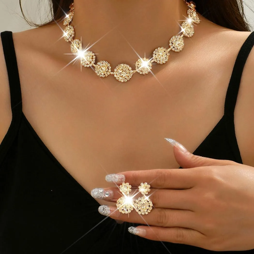 Nicute Rhinestone Wedding Jewelry Set Silver Bridal Necklace Earrings Sets Formal Costume Jewelry for Women