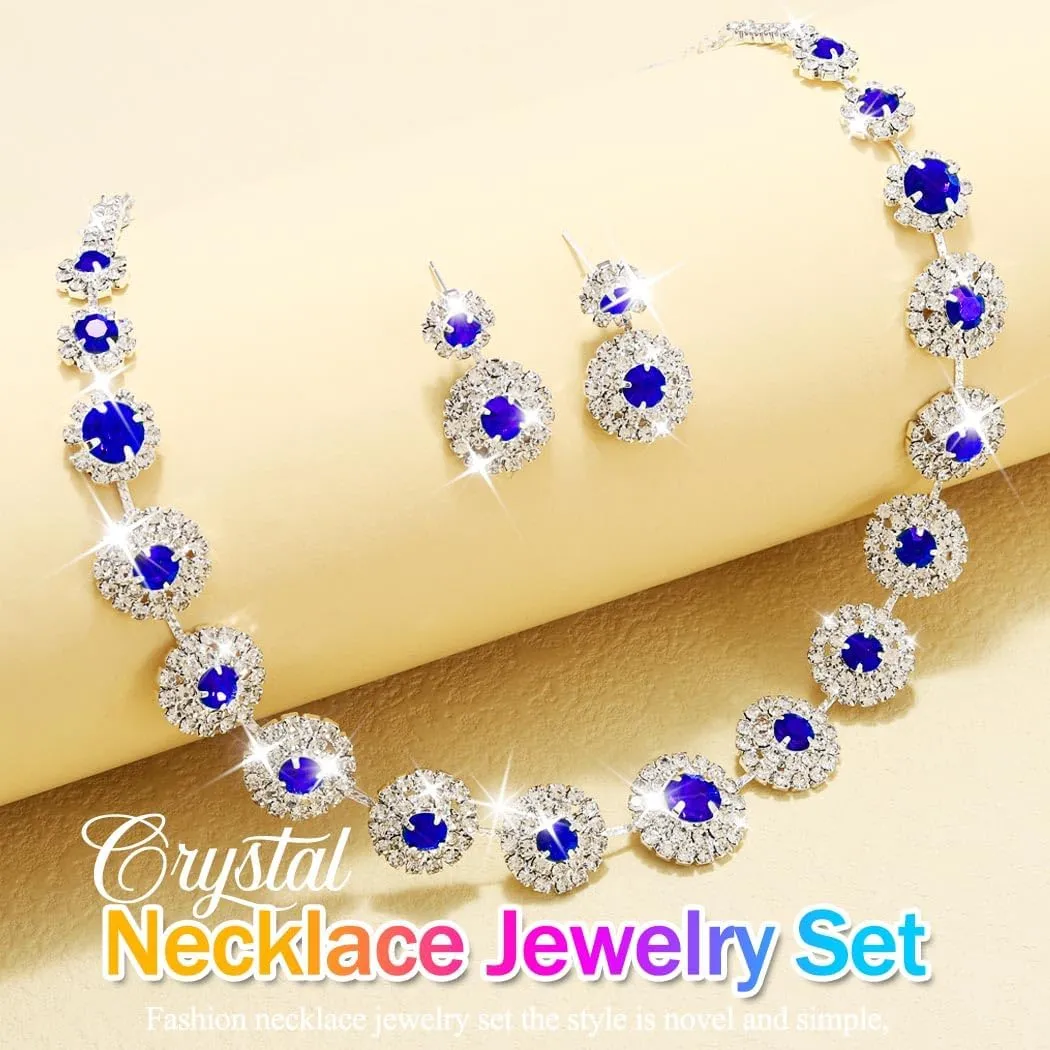 Nicute Rhinestone Wedding Jewelry Set Silver Bridal Necklace Earrings Sets Formal Costume Jewelry for Women