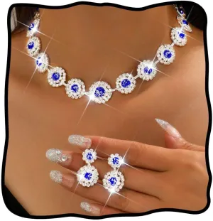 Nicute Rhinestone Wedding Jewelry Set Silver Bridal Necklace Earrings Sets Formal Costume Jewelry for Women