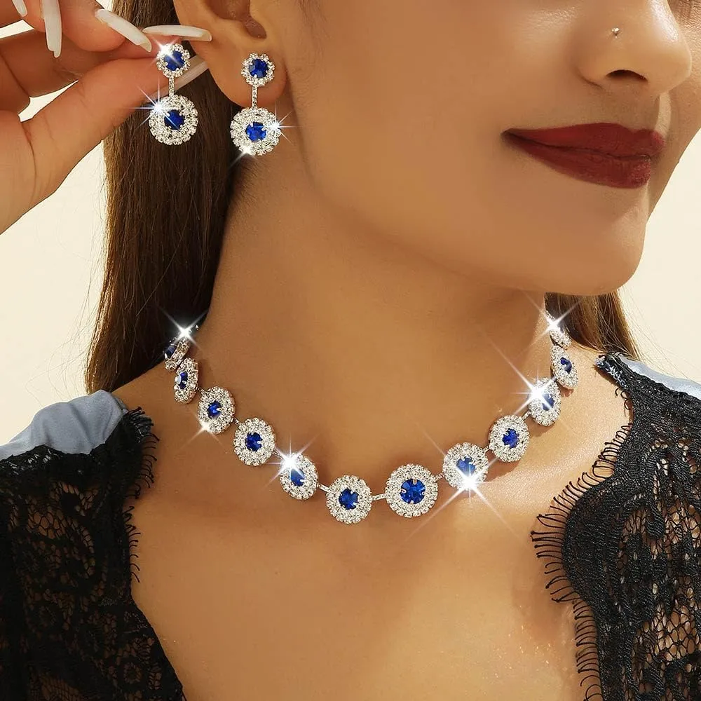 Nicute Rhinestone Wedding Jewelry Set Silver Bridal Necklace Earrings Sets Formal Costume Jewelry for Women