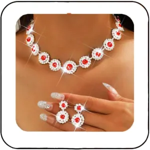 Nicute Rhinestone Wedding Jewelry Set Silver Bridal Necklace Earrings Sets Formal Costume Jewelry for Women