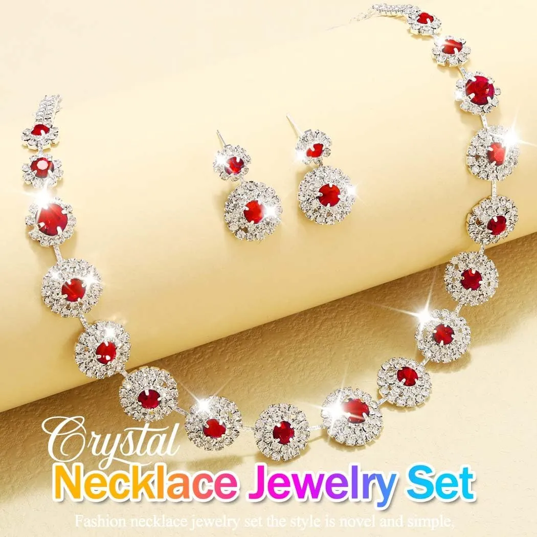 Nicute Rhinestone Wedding Jewelry Set Silver Bridal Necklace Earrings Sets Formal Costume Jewelry for Women