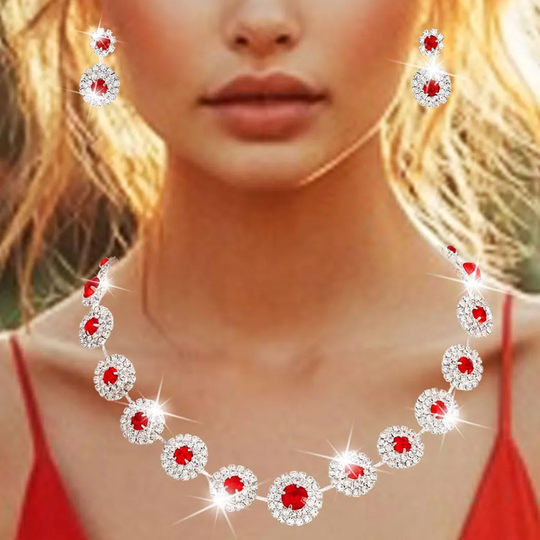 Nicute Rhinestone Wedding Jewelry Set Silver Bridal Necklace Earrings Sets Formal Costume Jewelry for Women