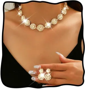 Nicute Rhinestone Wedding Jewelry Set Silver Bridal Necklace Earrings Sets Formal Costume Jewelry for Women