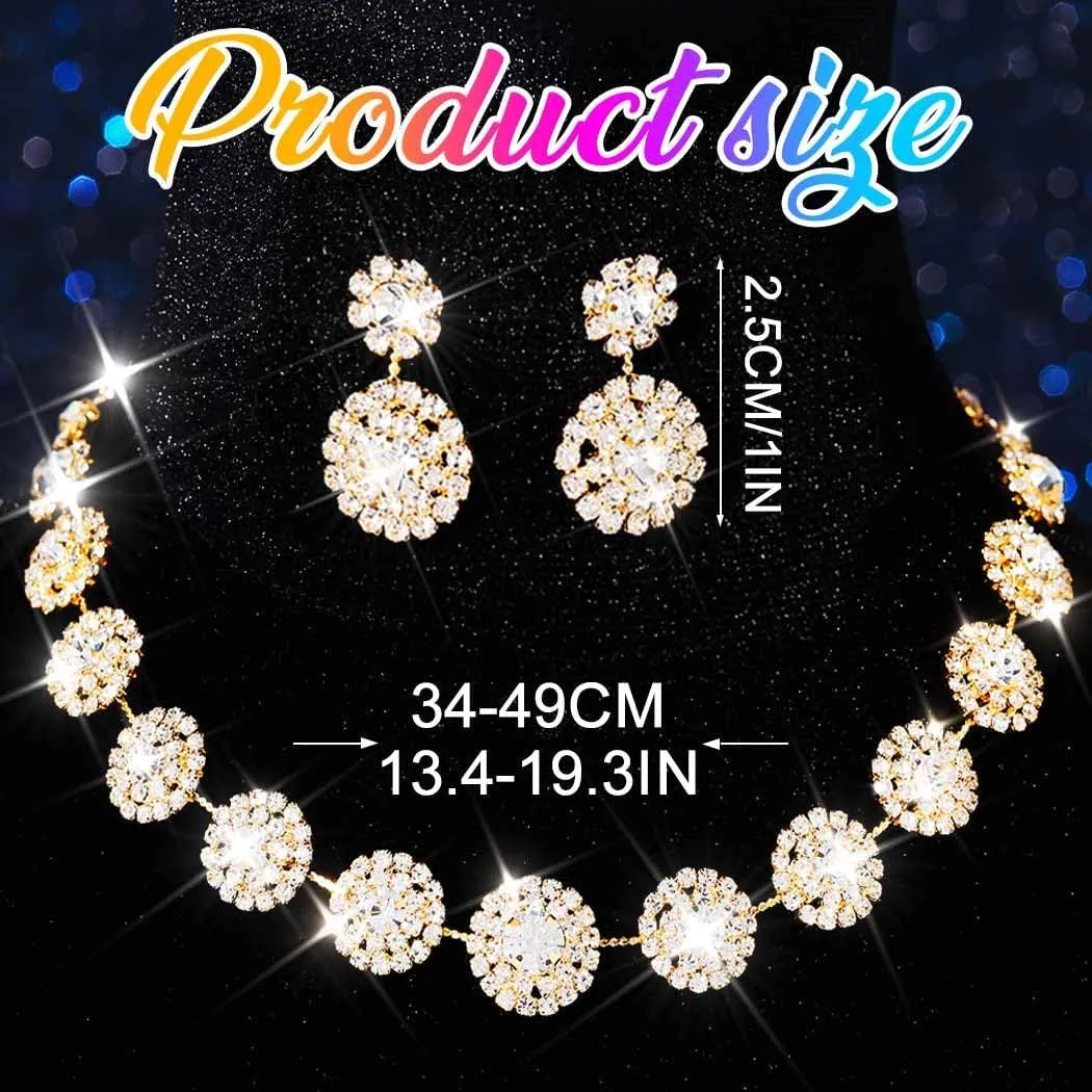 Nicute Rhinestone Wedding Jewelry Set Silver Bridal Necklace Earrings Sets Formal Costume Jewelry for Women
