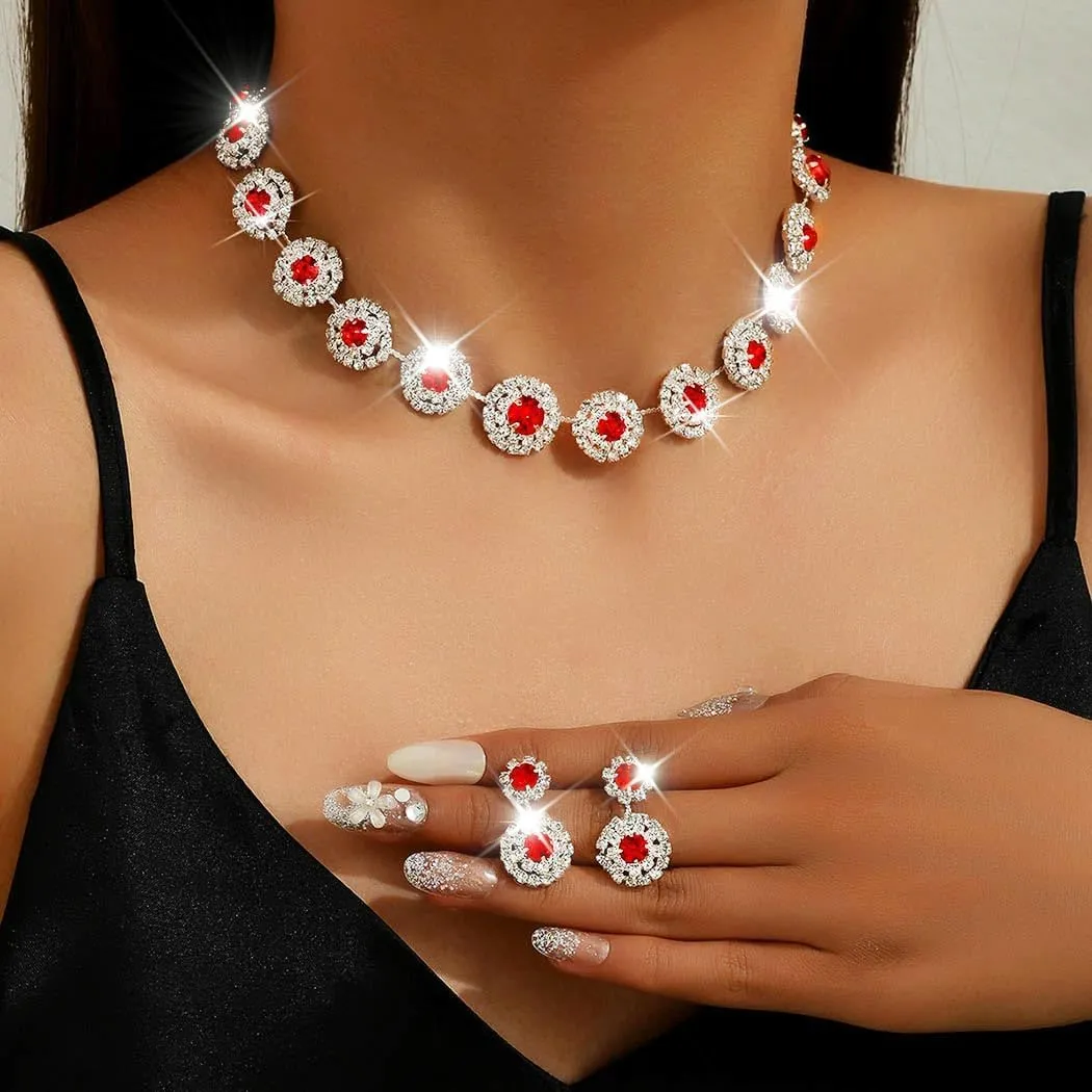 Nicute Rhinestone Wedding Jewelry Set Silver Bridal Necklace Earrings Sets Formal Costume Jewelry for Women