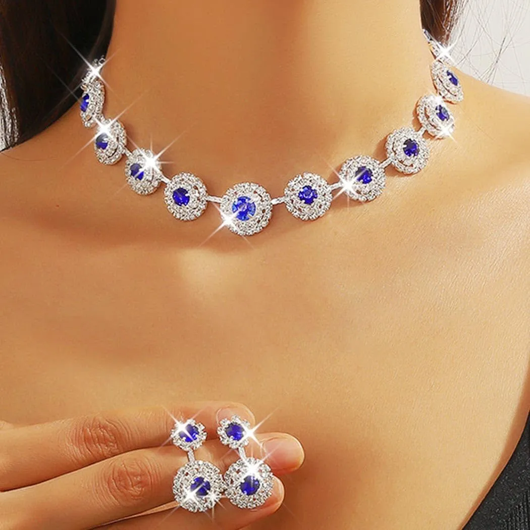 Nicute Rhinestone Wedding Jewelry Set Silver Bridal Necklace Earrings Sets Formal Costume Jewelry for Women