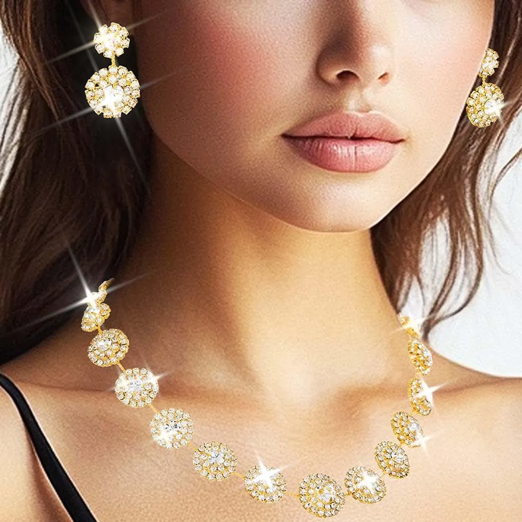 Nicute Rhinestone Wedding Jewelry Set Silver Bridal Necklace Earrings Sets Formal Costume Jewelry for Women