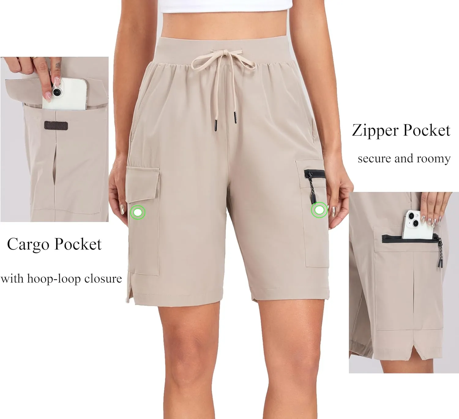 Oalka Women's Hiking Shorts Lightweight Zipper Pockets Cargo Quick Dry Summer Shorts