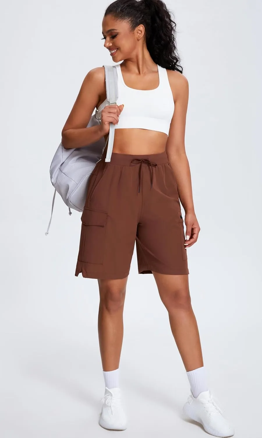 Oalka Women's Hiking Shorts Lightweight Zipper Pockets Cargo Quick Dry Summer Shorts