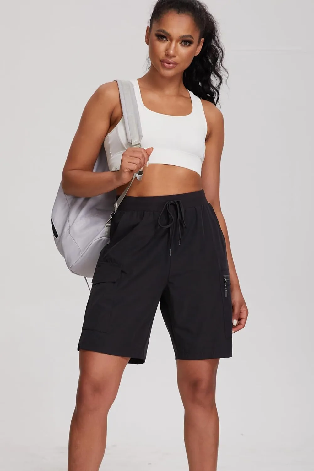 Oalka Women's Hiking Shorts Lightweight Zipper Pockets Cargo Quick Dry Summer Shorts