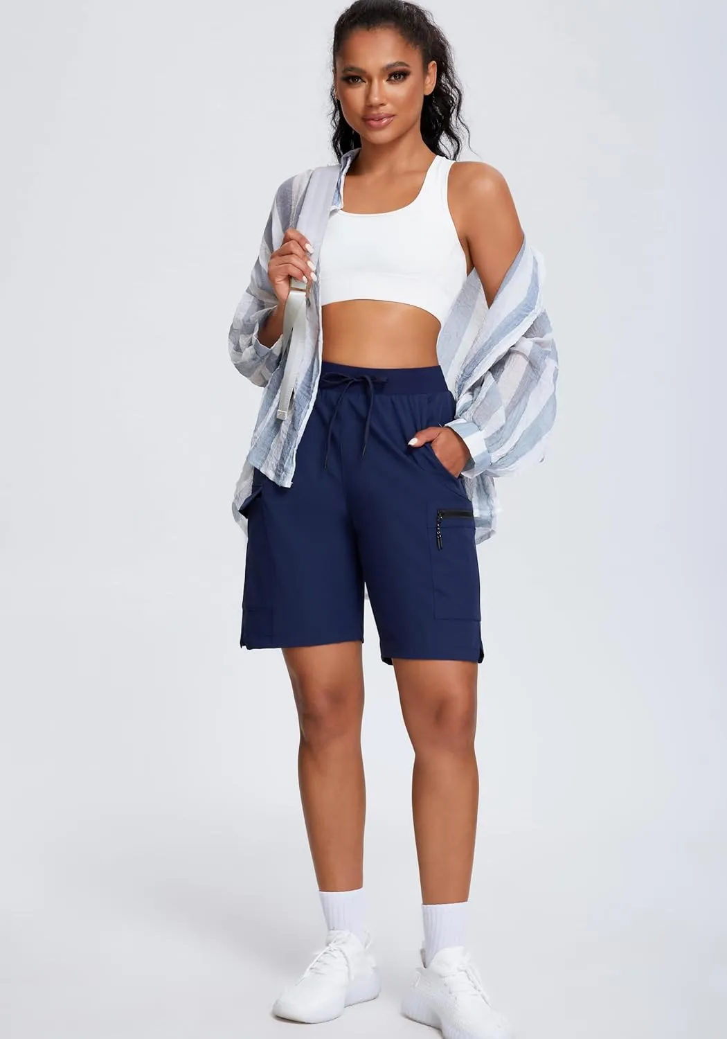Oalka Women's Hiking Shorts Lightweight Zipper Pockets Cargo Quick Dry Summer Shorts