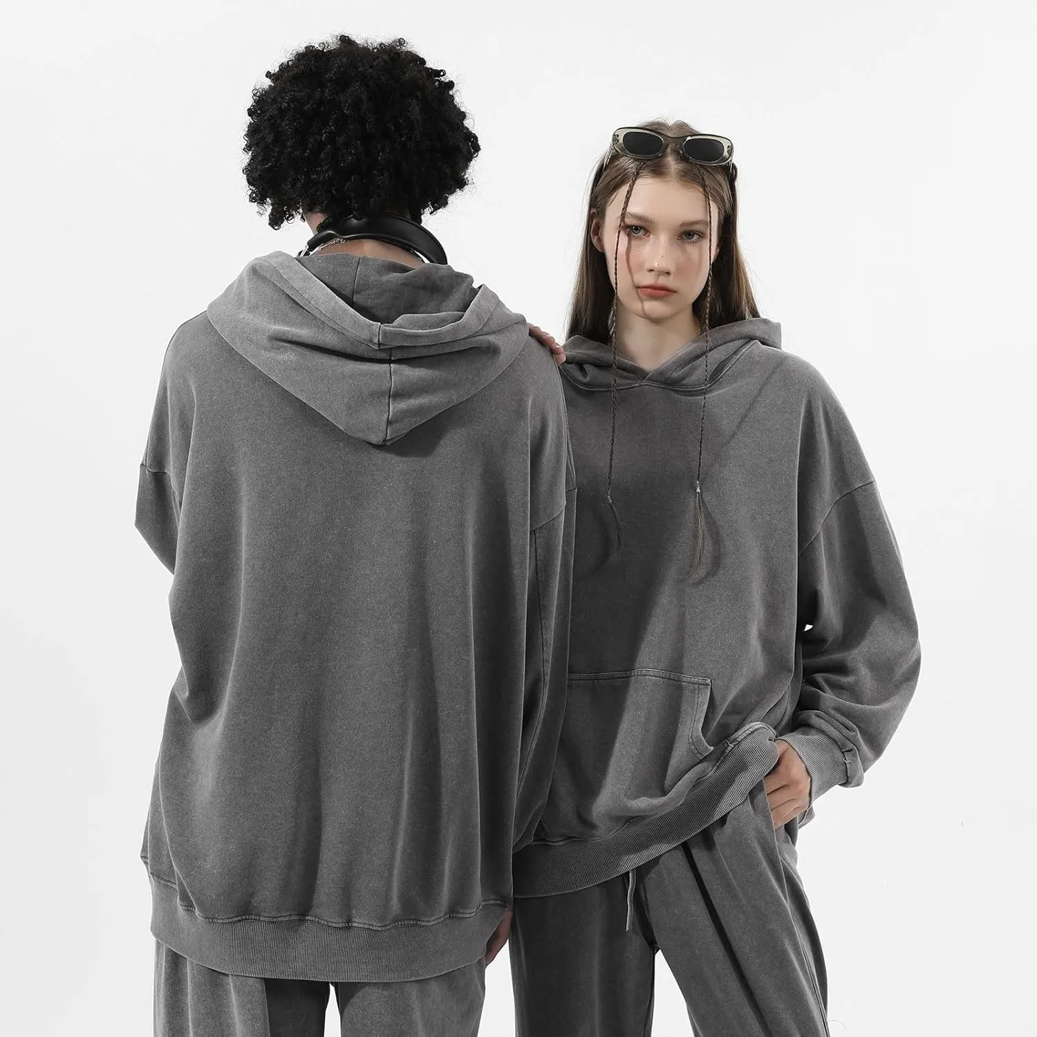 Oversized Acid Wash Vintage Hoodie Men Cotton Heavyweight Baggy Trendy Streetwear Hooded Sweatshirt Basic Pullover