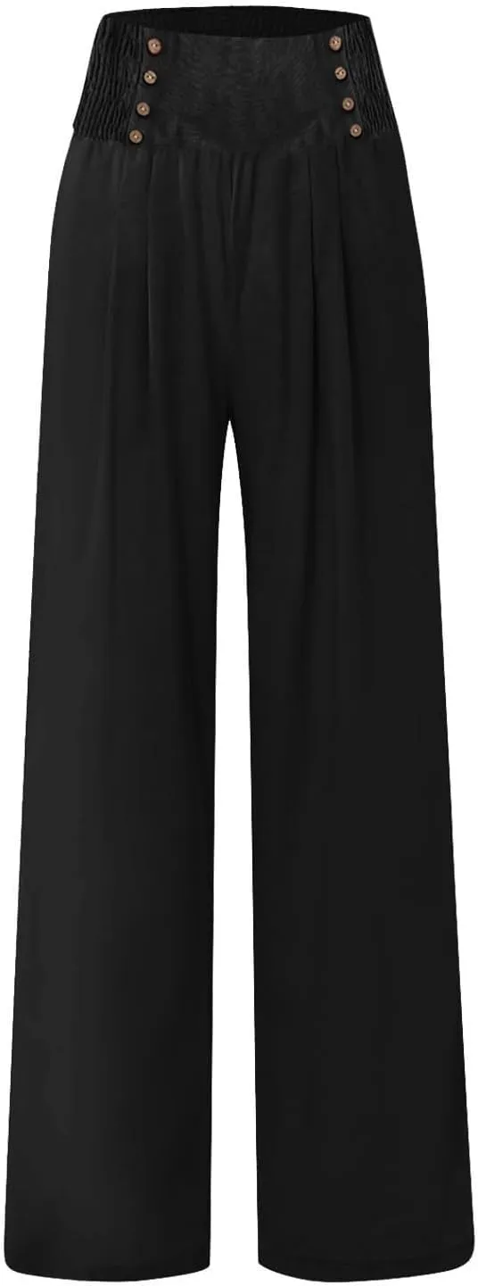 Palazzo Pants For Women Dressy Plus Size Linen Boho Wide Leg Soft Sweapants 2024 Summer Beach Travel Lounge Trouser