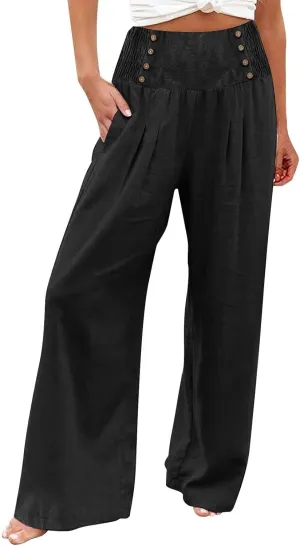 Palazzo Pants For Women Dressy Plus Size Linen Boho Wide Leg Soft Sweapants 2024 Summer Beach Travel Lounge Trouser