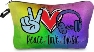 Peace Love Music Cosmetic Bag Cute Small Makeup Bag Travel Toiletry Zipper Pouch Headphone Makeup Bag Gift for Music Lovers Women Girls