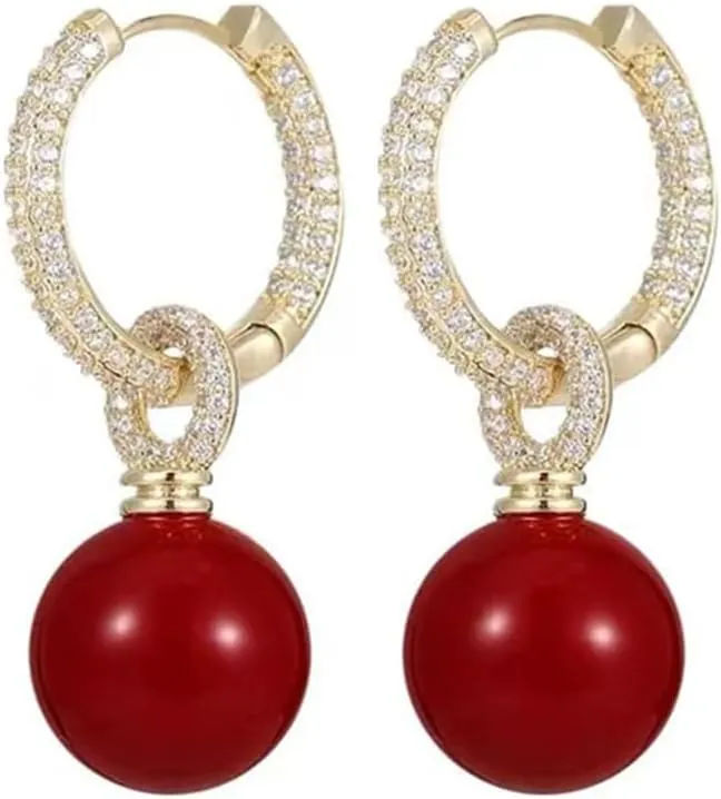 Pearl Earrings for Women 14K Gold Plated Pearl Drop Dangle Earrings with Zircon Hypoallergenic Wedding Bridesmaid Jewelry Elegant Hoop Earrings Trendy Gift