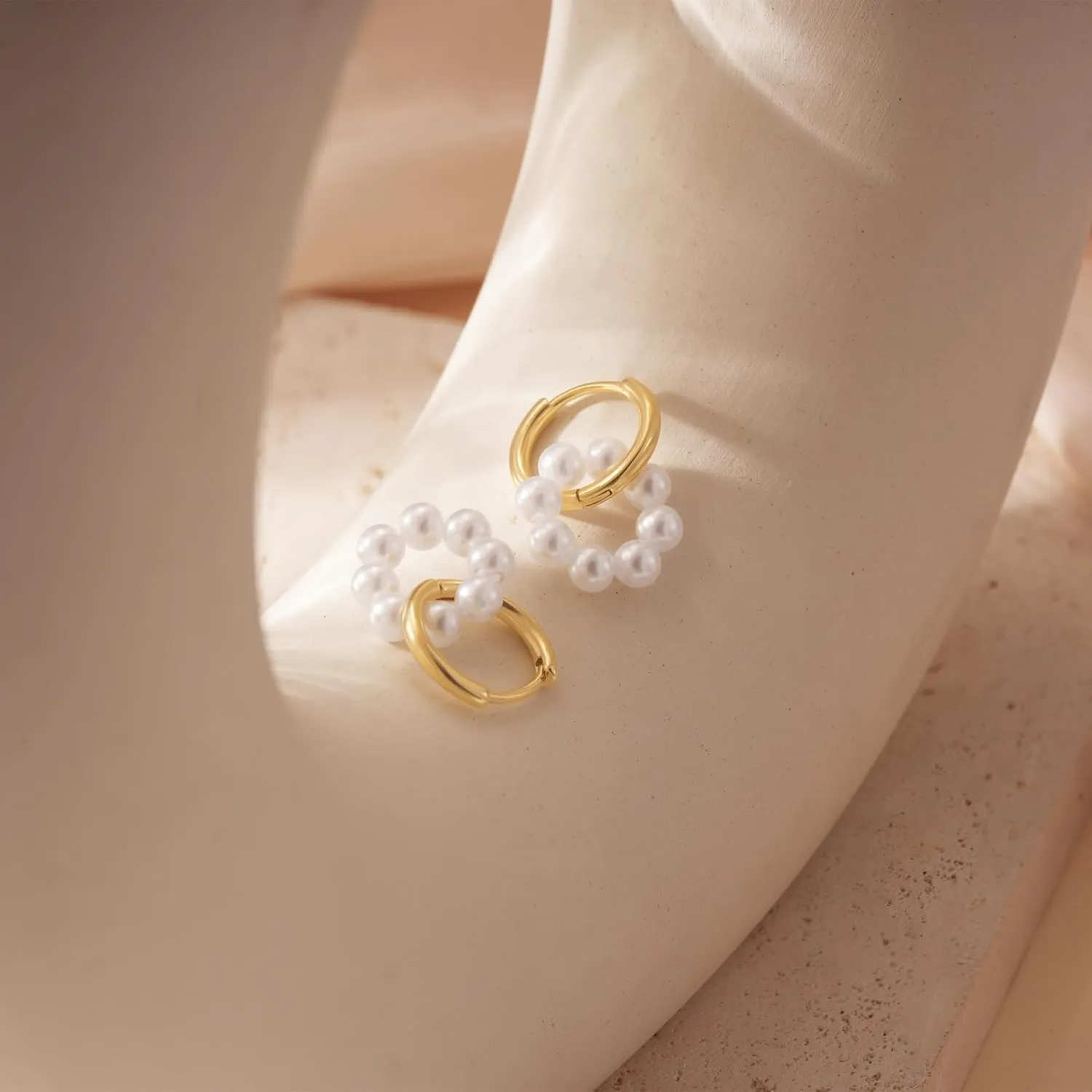 Pearl Earrings for Women - Gold Hoop Earrings for Women Pearl Dangle Earrings for Women Gold Earrings for Women Trendy 14K Gold Jewelry for Women with Pearl Circle | Twisted Rope | Teardrop | Wave Hoop